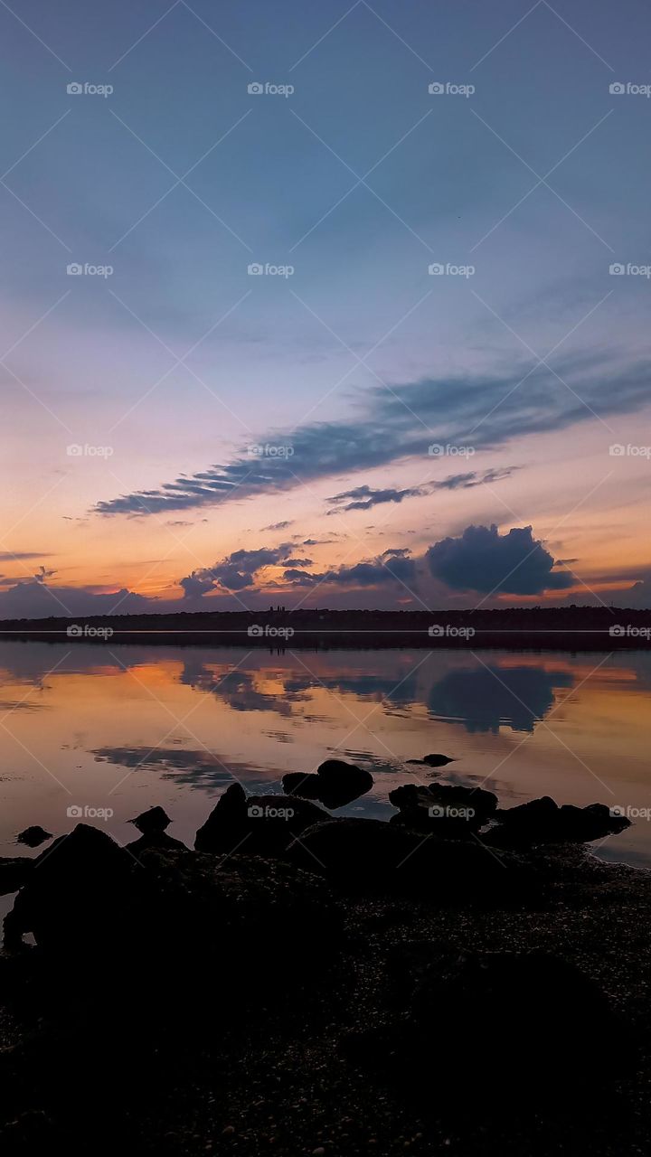 Sunset over the river