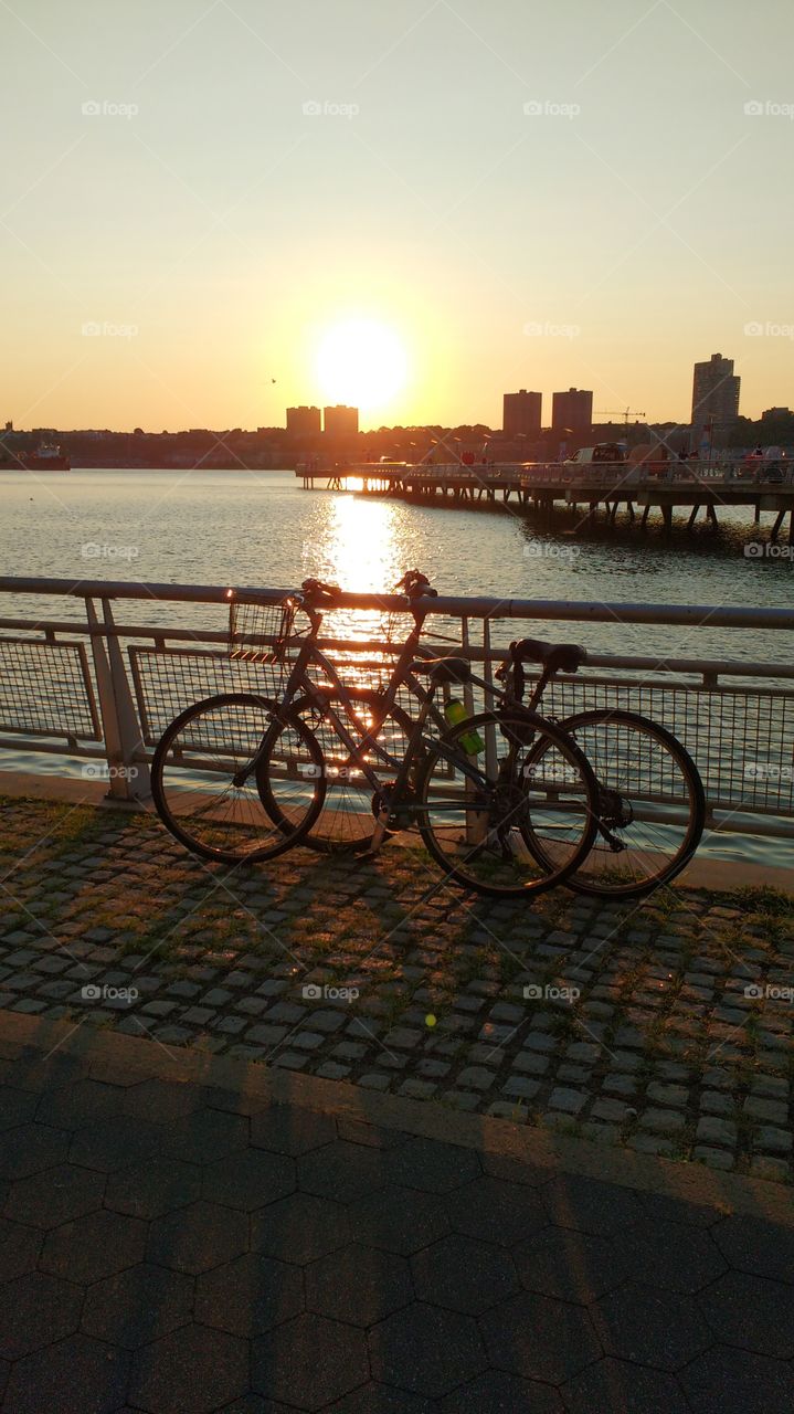 Two Bikes at Sunset