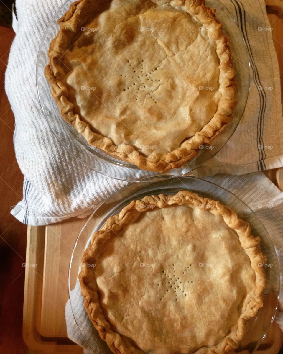 Pies out of the oven. 