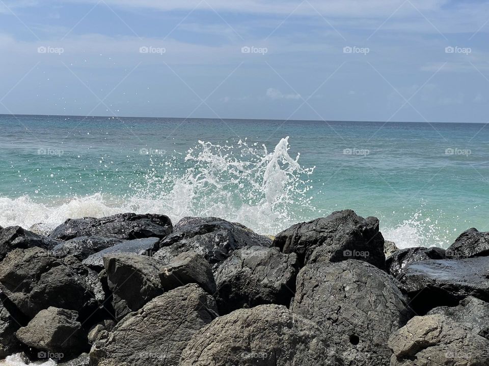 Rocks and crashing waves 