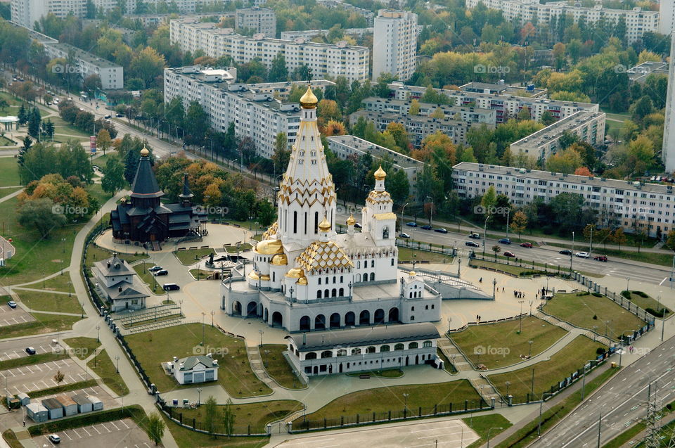 Aerial View of All Saints Church, Minsk, Belarus.