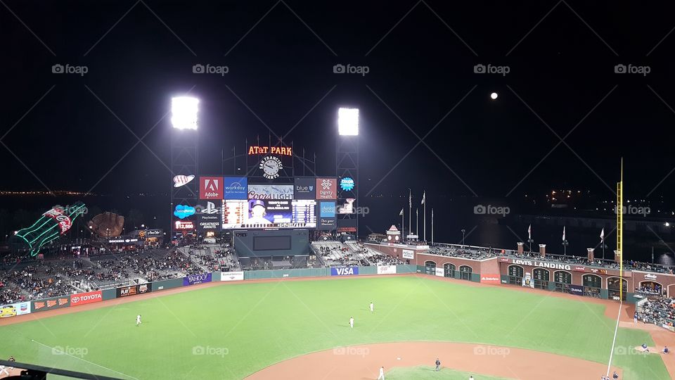 AT&T Park with the moon rising