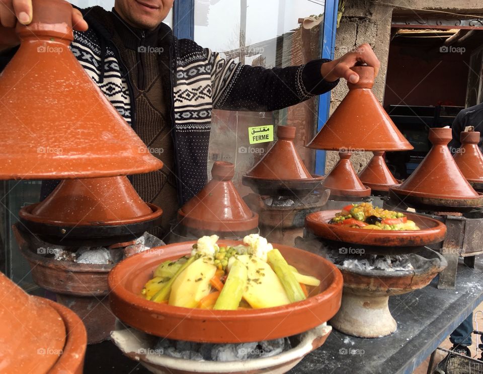 Lunchtime in Morocco eating tagines