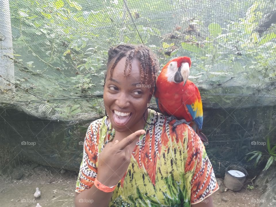 woman and parrot
