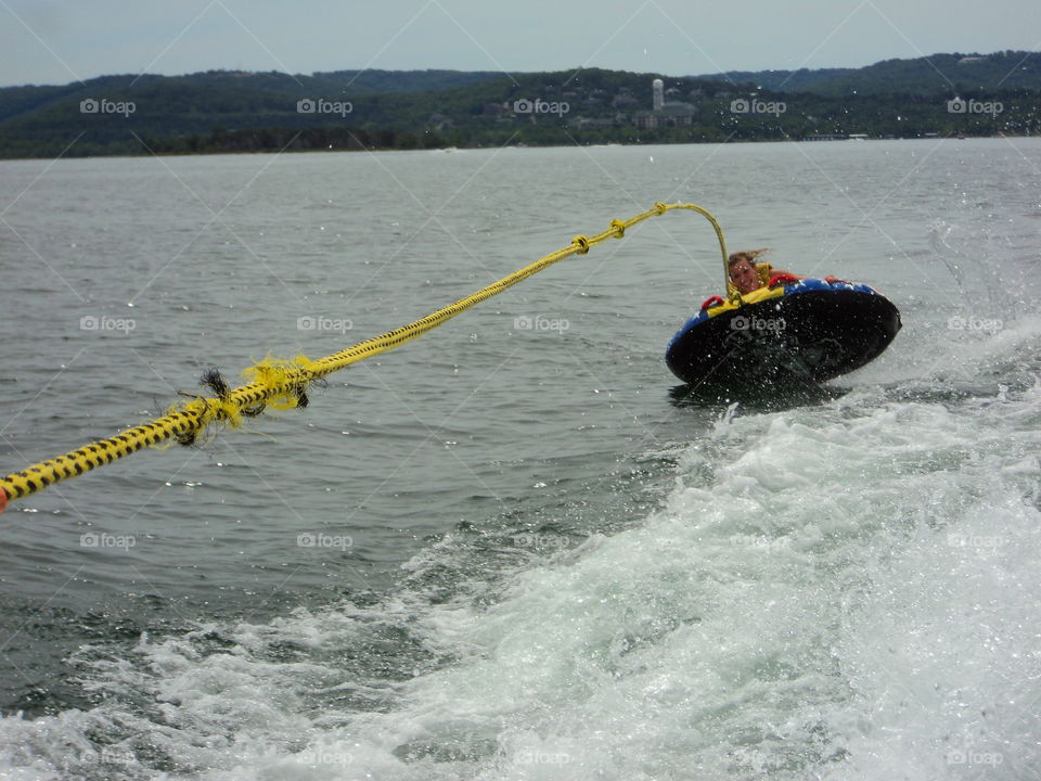 View of rope pulling boat
