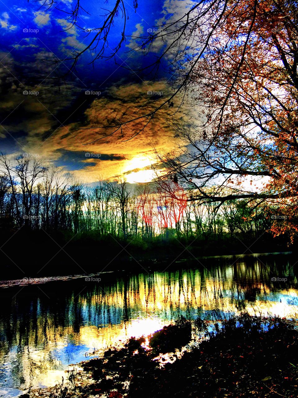 Beautiful sky over the river. 