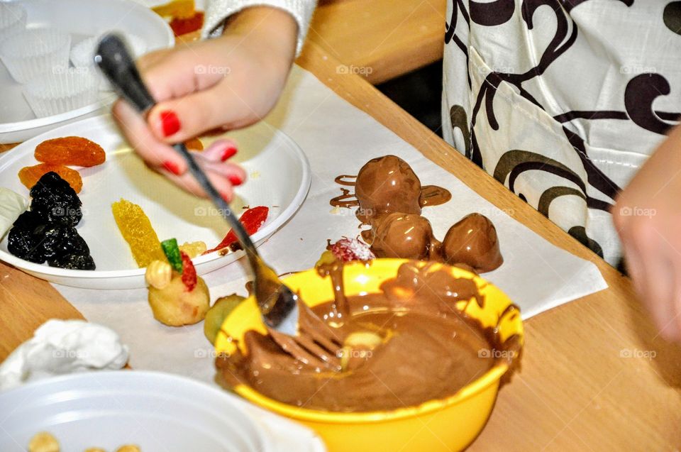 children's holiday. making chocolate