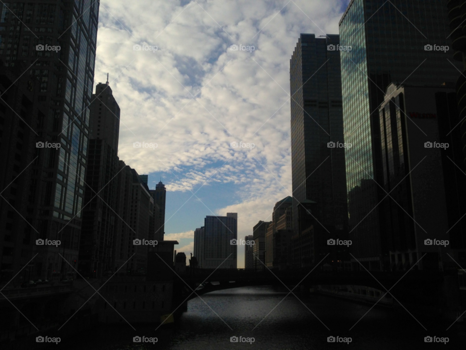 sky clouds buildings river by mengzishiliu