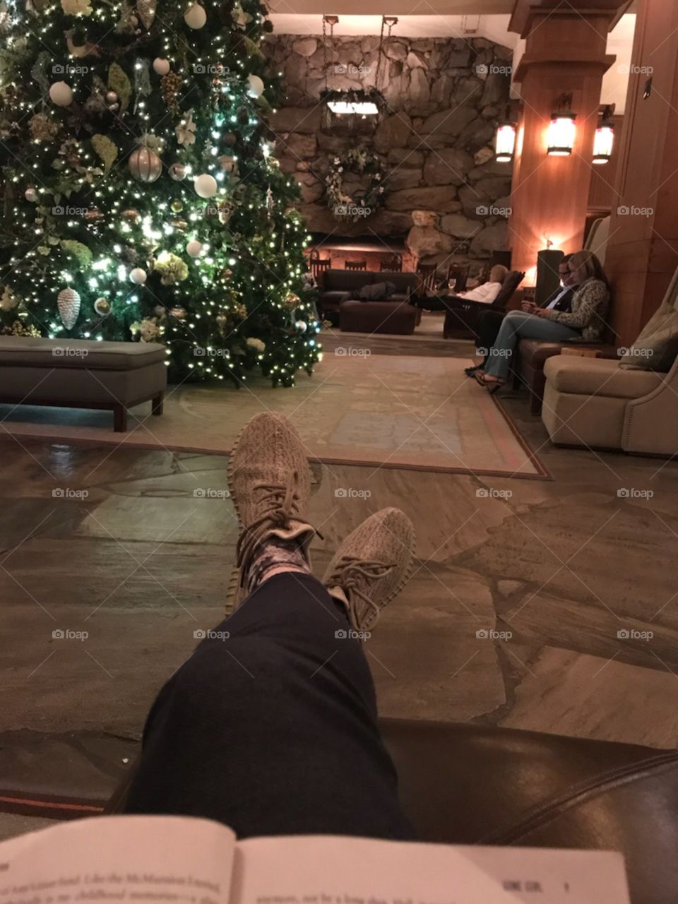 Relaxing By Fire & reading book during the holidays