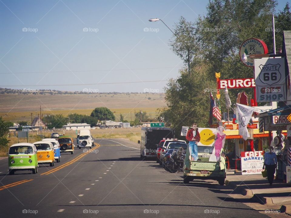 Colorful  Volkswagen cars on the road 