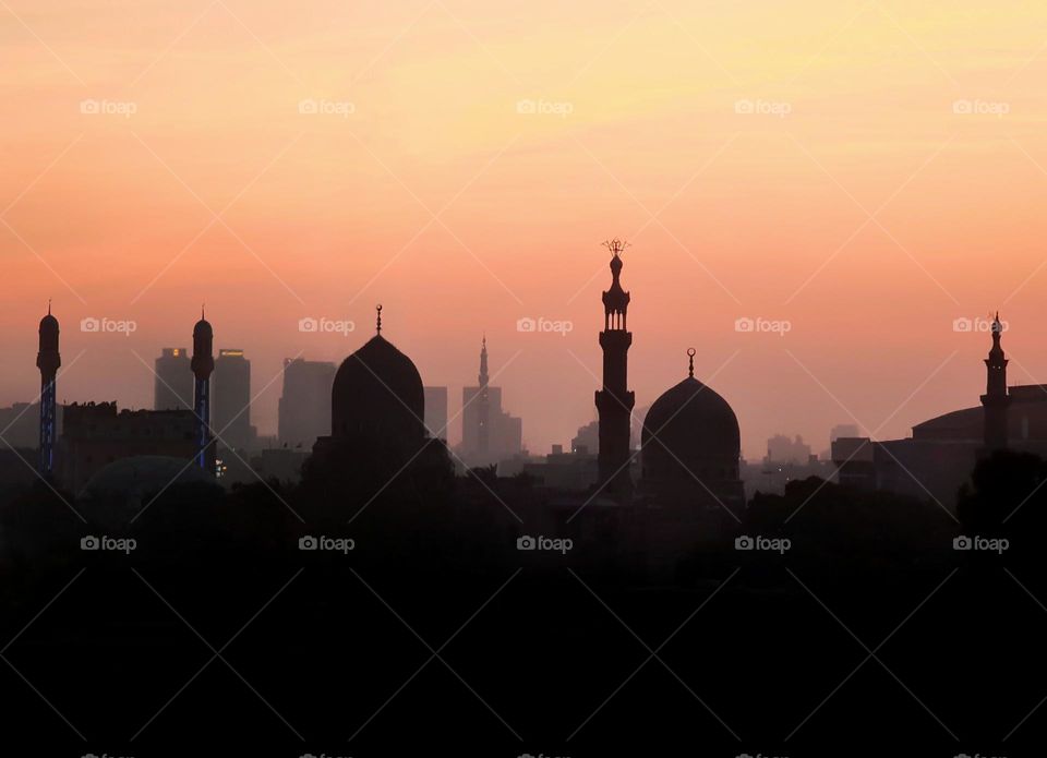 Silhouette of mosques and domes