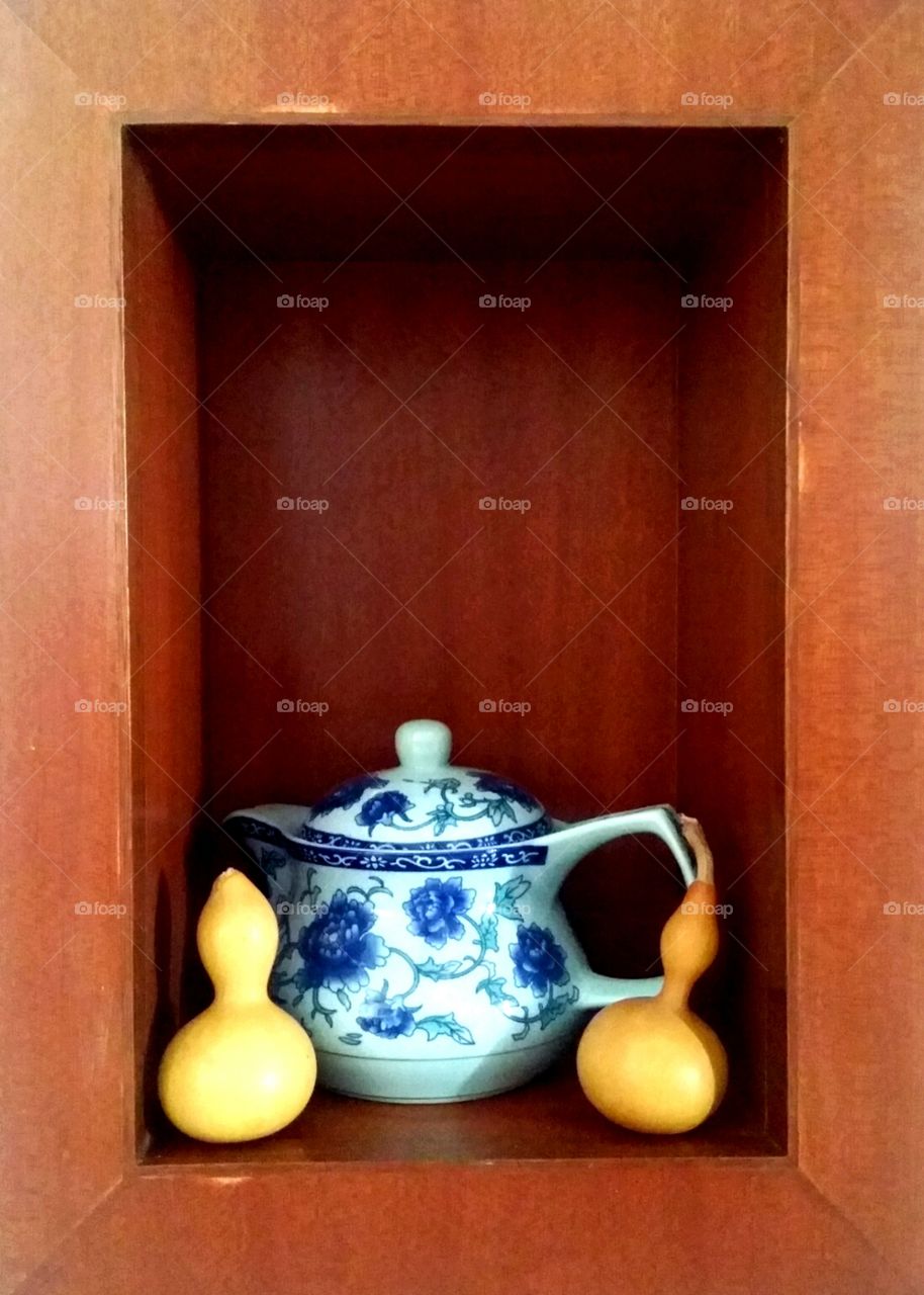 Chinese teapot gourd in shadow box