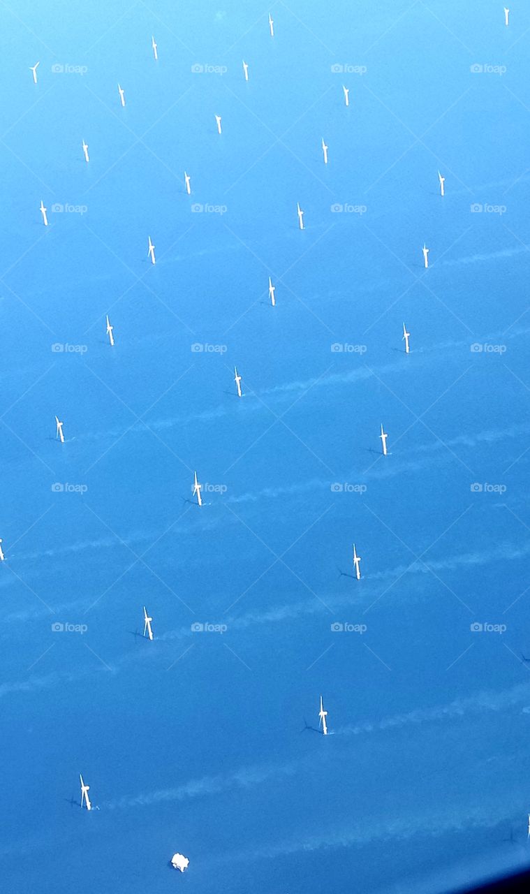 Windmills in the ocean from above