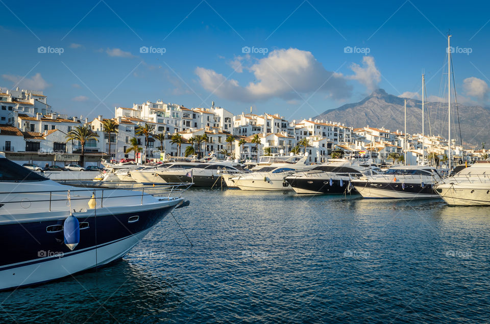 Yachts mooring in Puerto Banus, Marbella -  Spain . Big luxury Yachts in Puerto Banus, Marbella 
