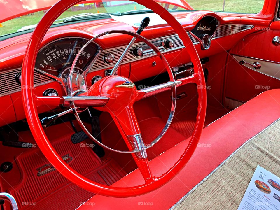 Cars with soul - The beautiful and neat interior of a Chevrolet BelAire showing all the gauges that the driver monitors during travels