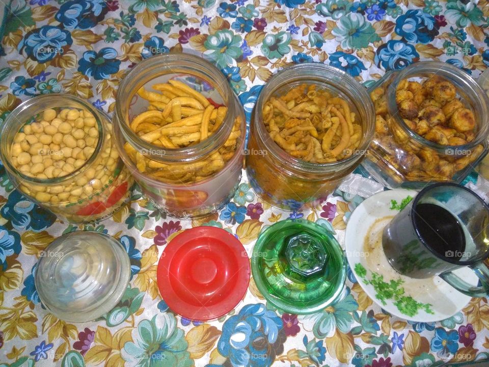 Various snack on table