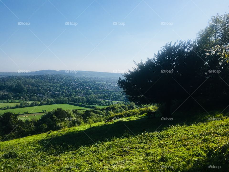 View from Box Hill over the Surrey Hills, enjoyed in Spring.