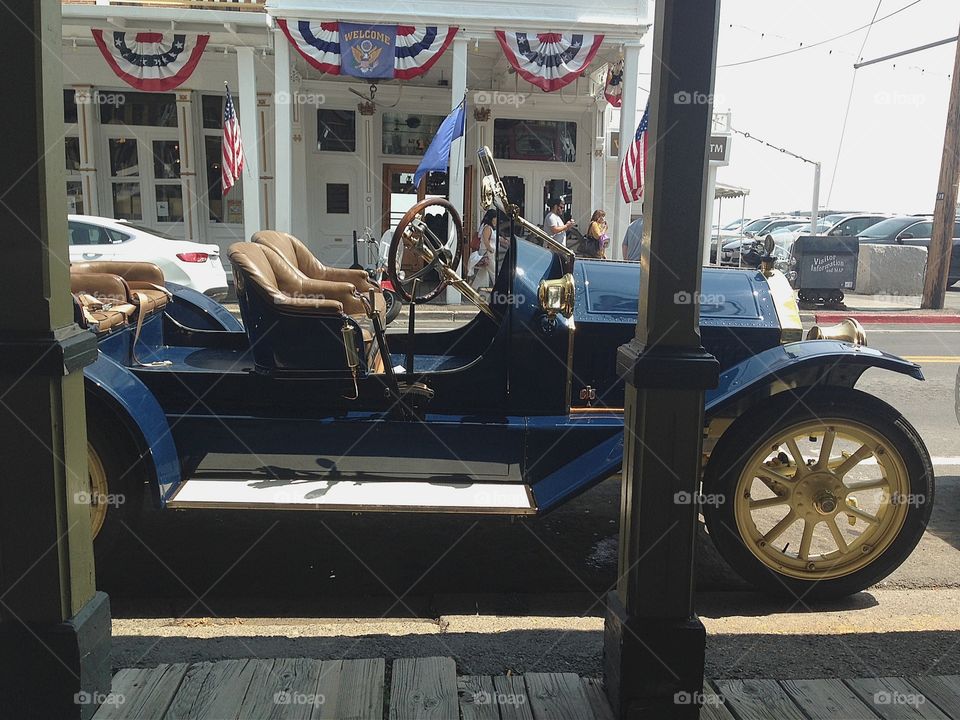 Antique classic Cadillac. Antique blue Cadillac in Virginia city Nevada 