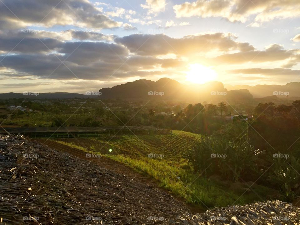 Golden Sunset over farmland in Cuba