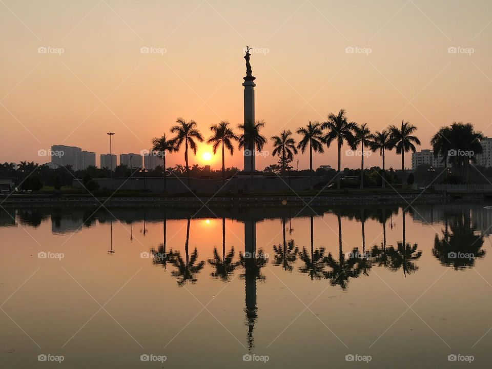 Beautiful reflection in the water in the park in Hanoi, Vietnam 