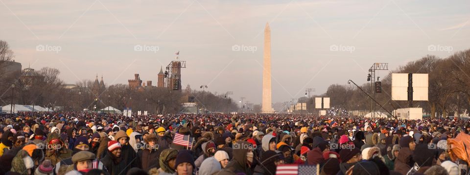 The crowd gathered on the national mall in 2009 to watch the inauguration of President Obama