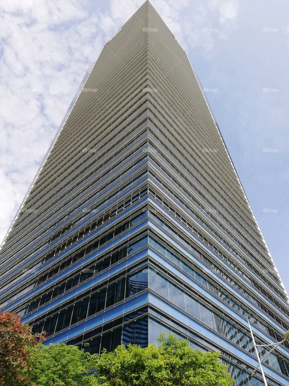 Corner of a skyscraper from below