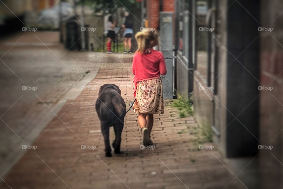 Walking her dog 