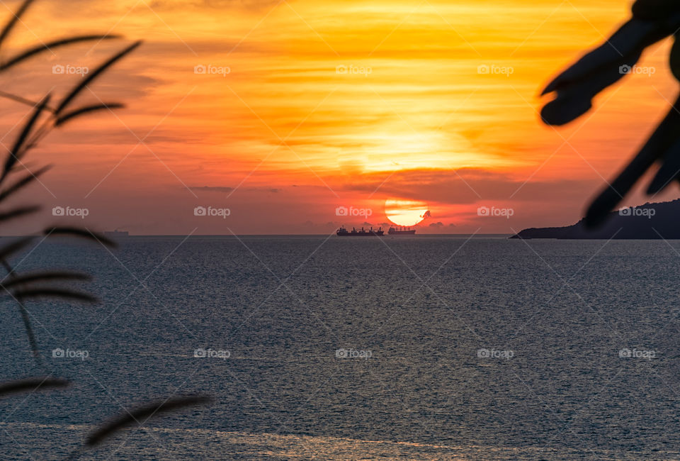 Beautiful sunset scene in twilight moment at the famous Phattaya bay Thailand