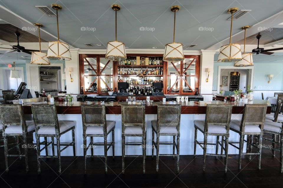 Bar table inside the restaurant with no people