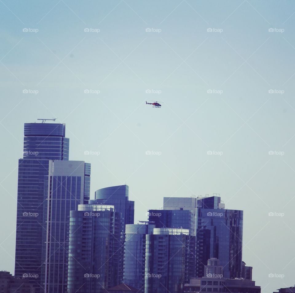 helicopter cityscape