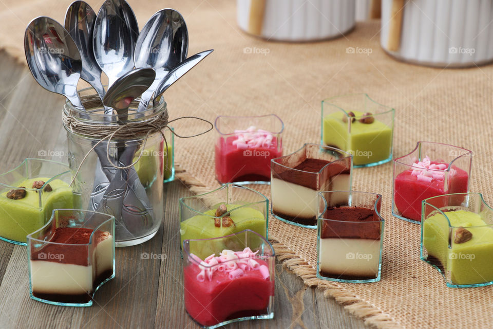 Sweet flavored dessert in individual small bowls