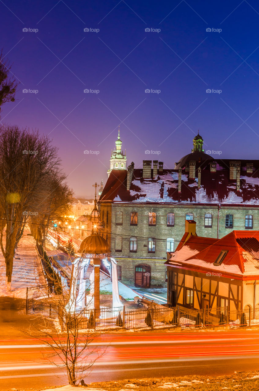 Lviv cityscape during the sunset