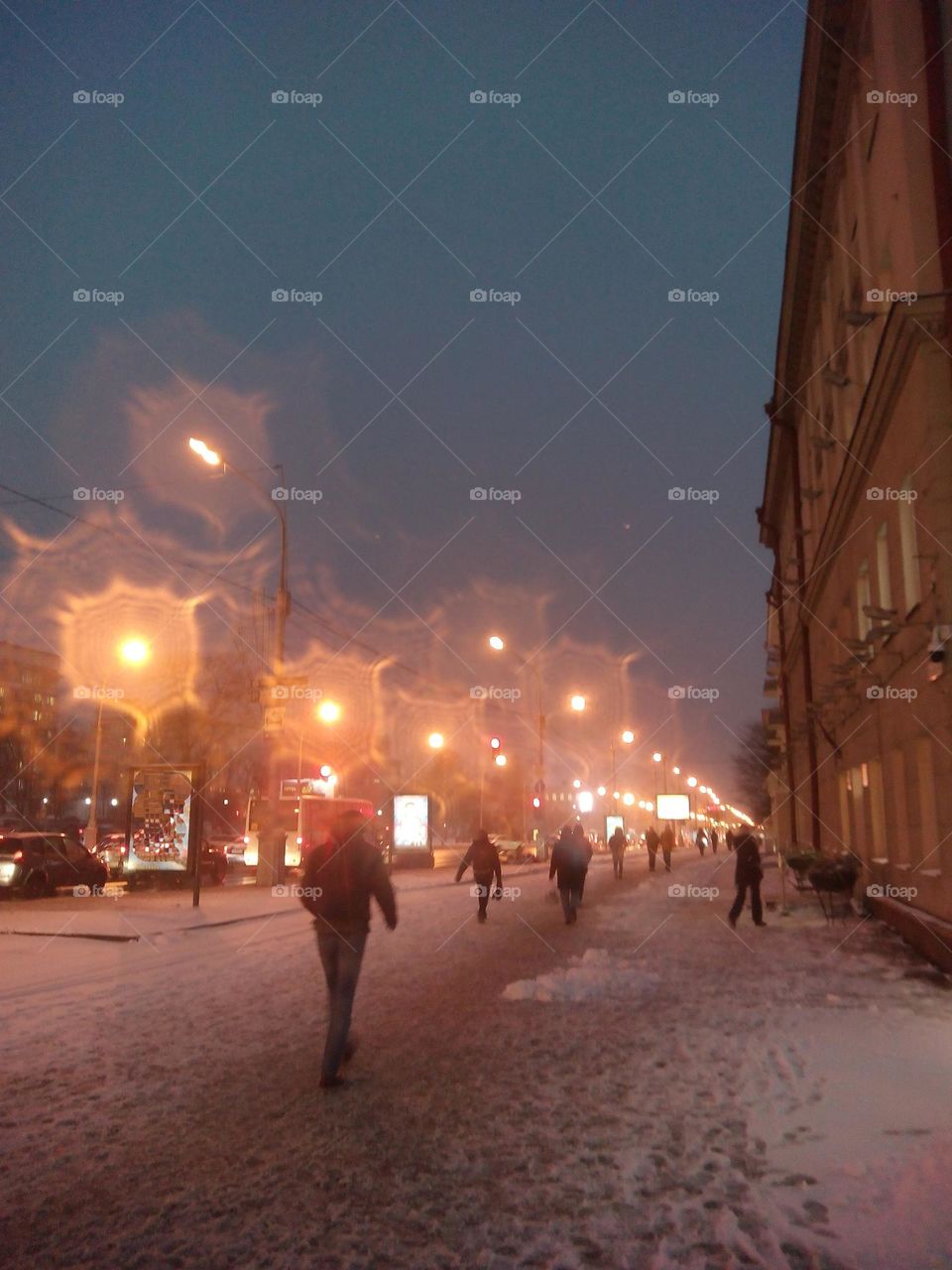 street life night light view and people walking