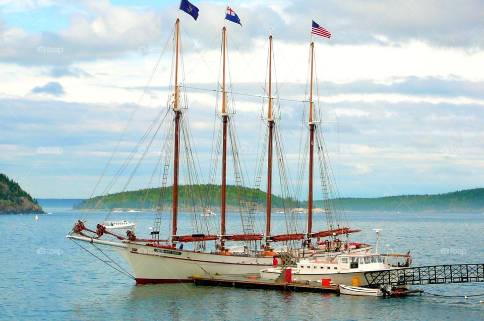 Tall ship. Tall sail ship at the Bar Harbor, Maine port of call awaiting arrivals and departures!