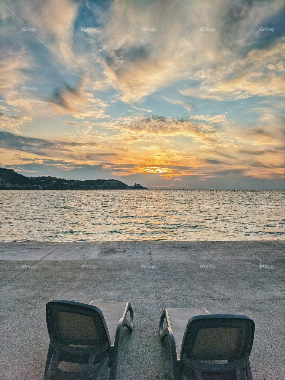 Wonderful sunset on the Adriatic Sea in Slovenia.