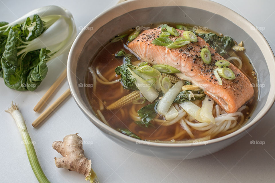 Salmon noodle bowl