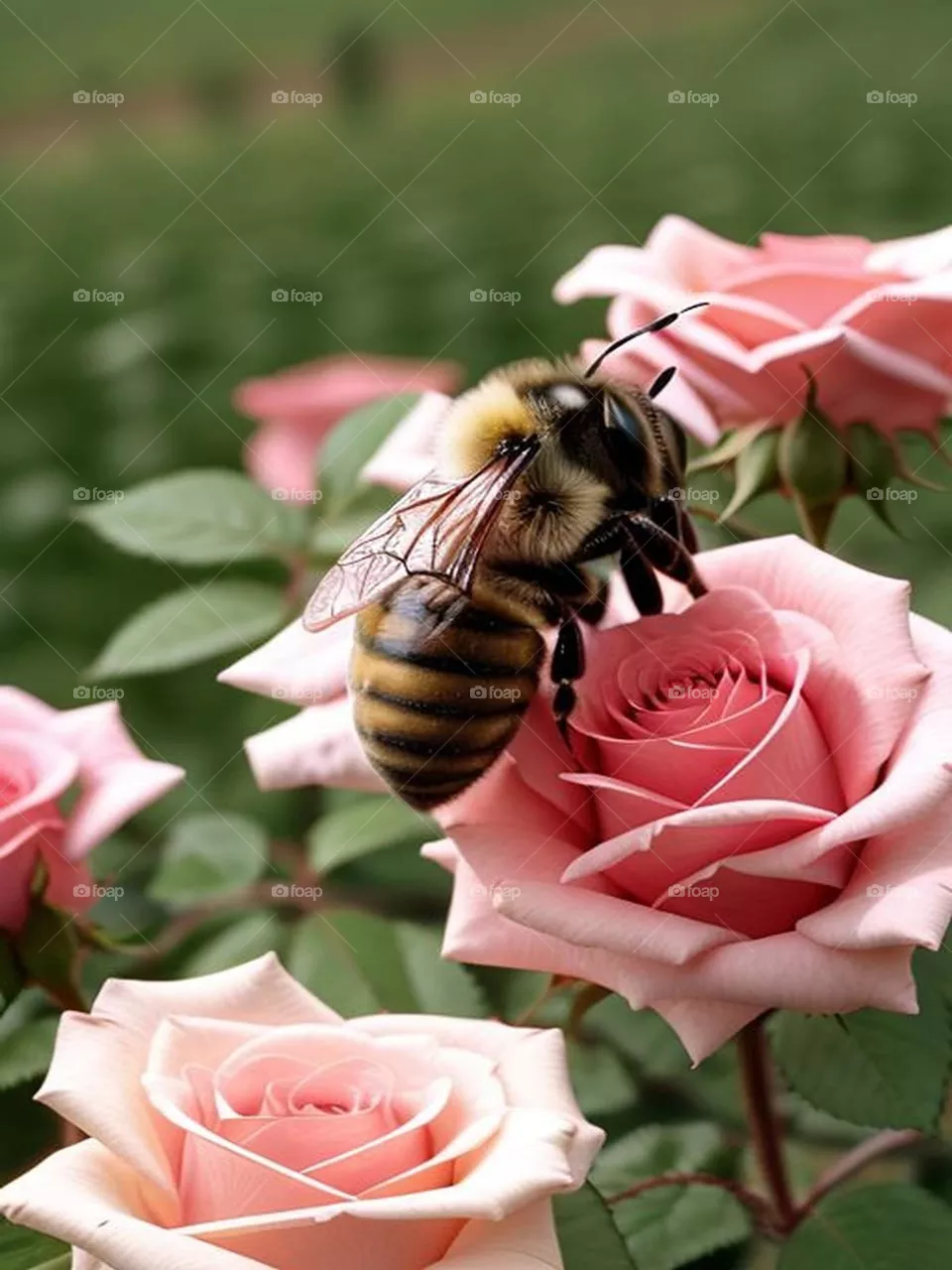 A bee lands on a rose
