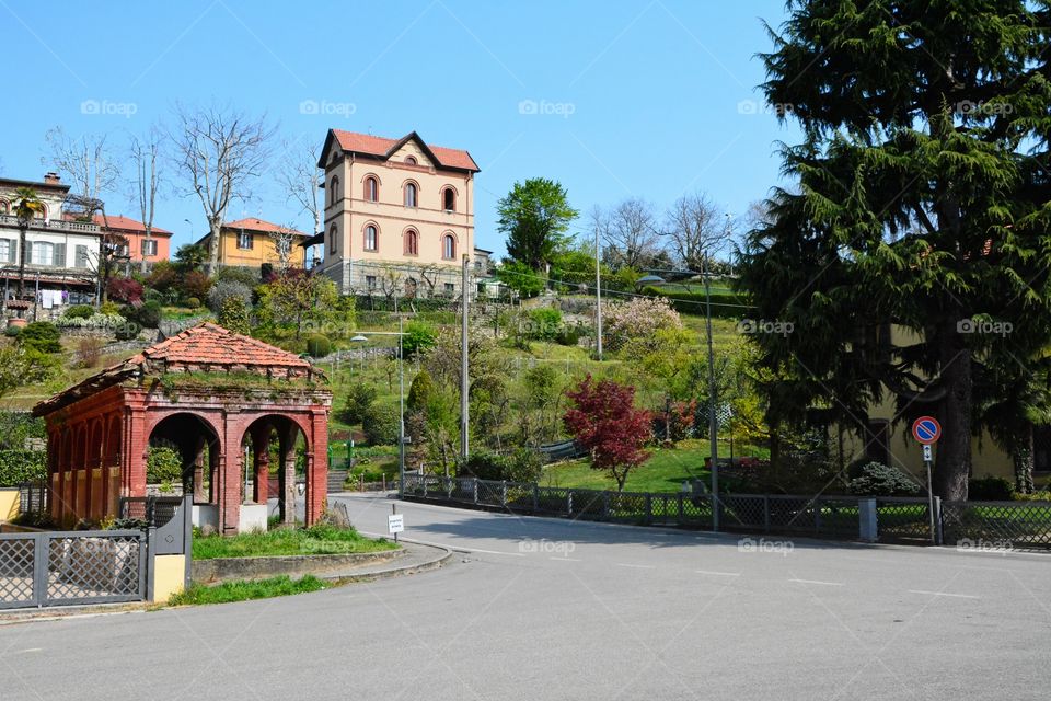 Square at Crespi d'Adda village - Capriate San Gervasio, Bergamo, Italy.