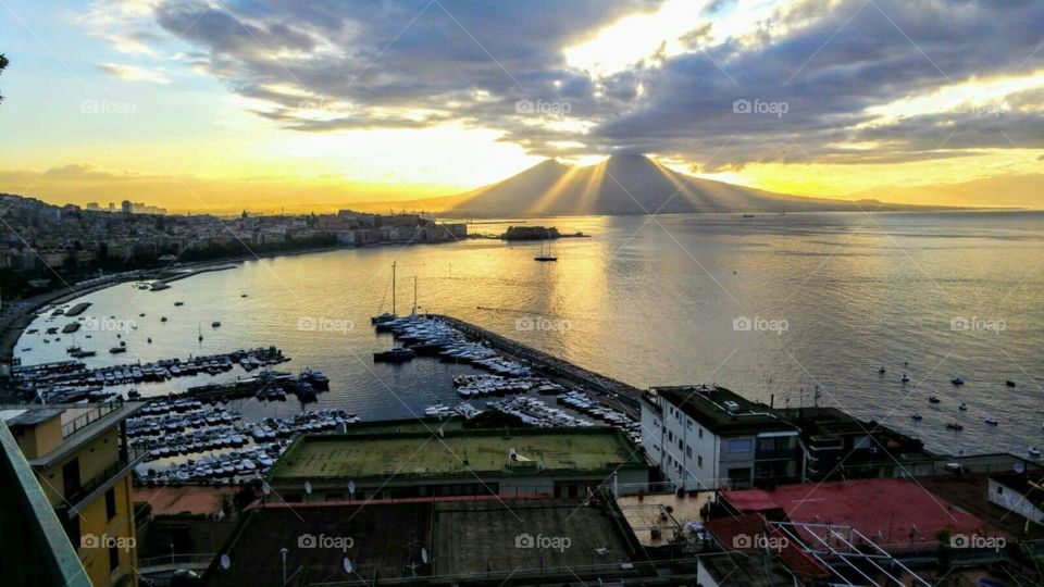 wonderful panorama of Naples at dawn on a winter's day
