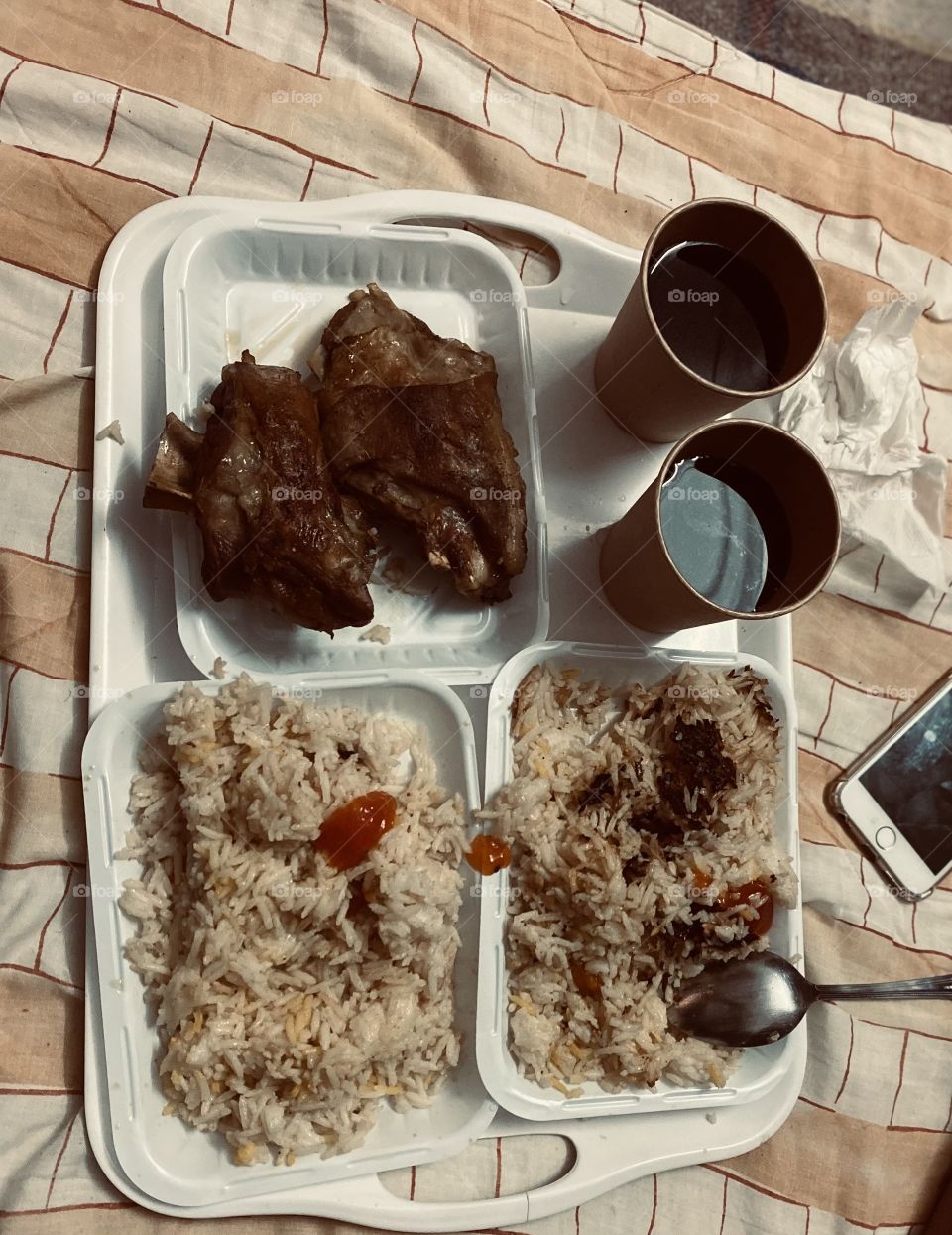 Lunch for day meat and rice 