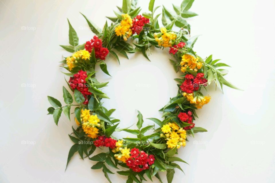 Flower crown - red & yellow & green