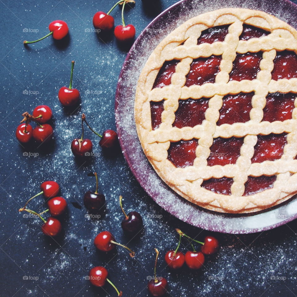 Directly above view of cherry pie