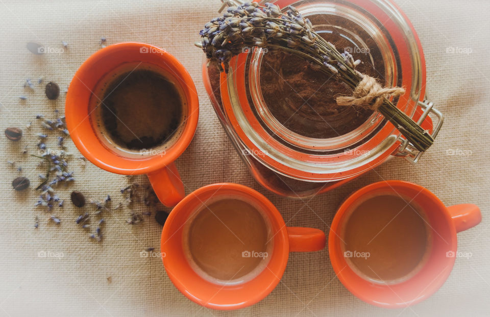 Coffee set in orange