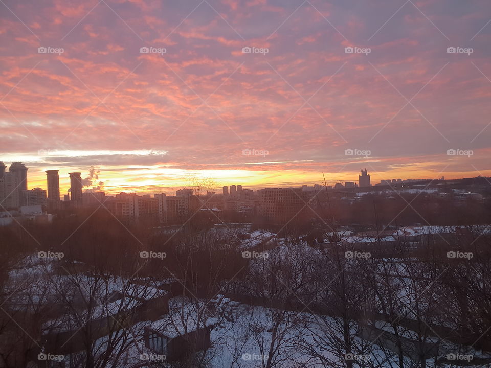 Sunset, sky, city, Moscow, street,