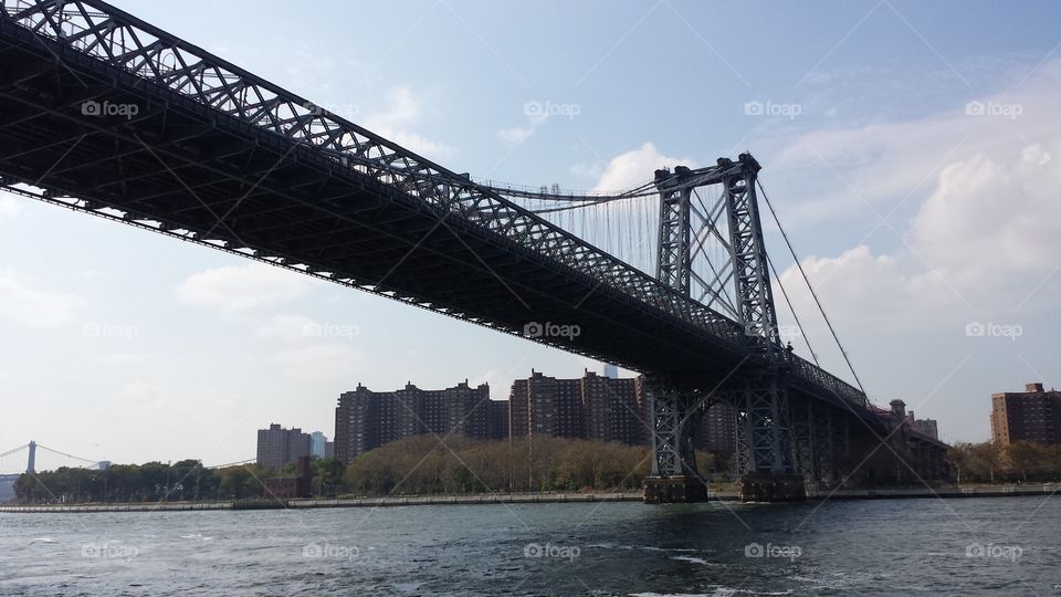 NY bridge. View of bridge across Hudson in New York City