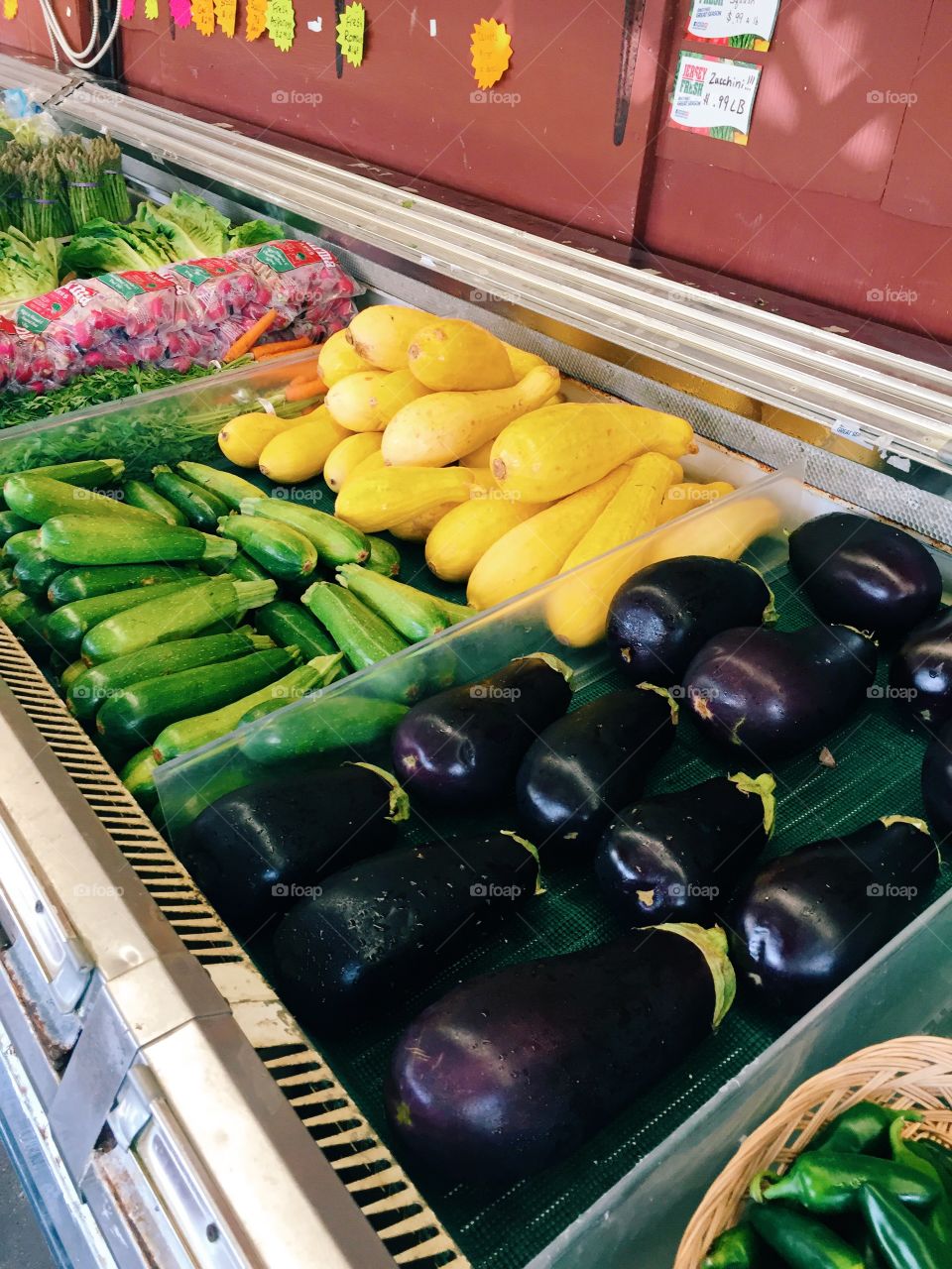 Eggplant and zucchini at a local farmers market