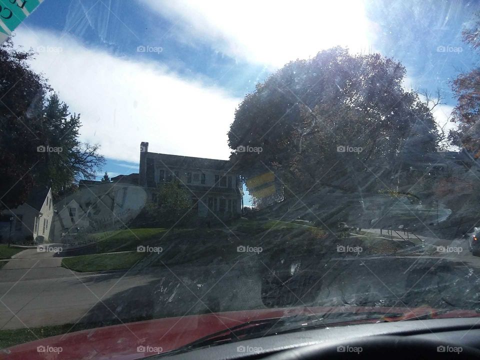 clouds white house trees cold