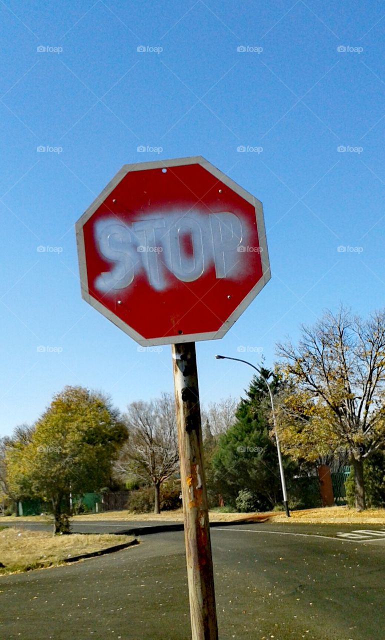 Stop sign vandalised in suburb, South Africa