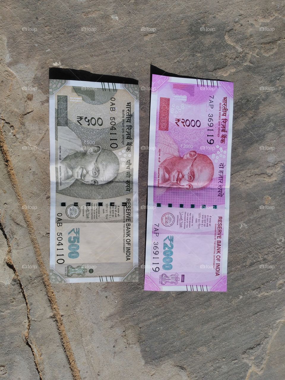 Elevated view of new Indian currency