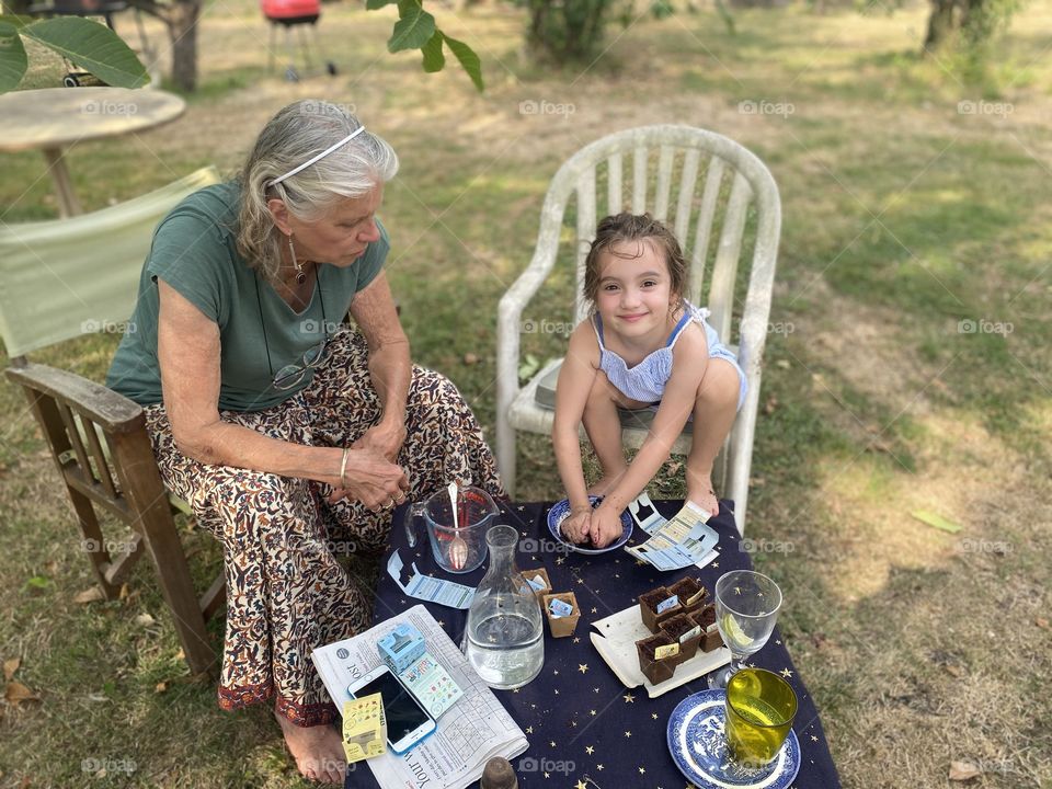 Family moment with grandma and little girl 